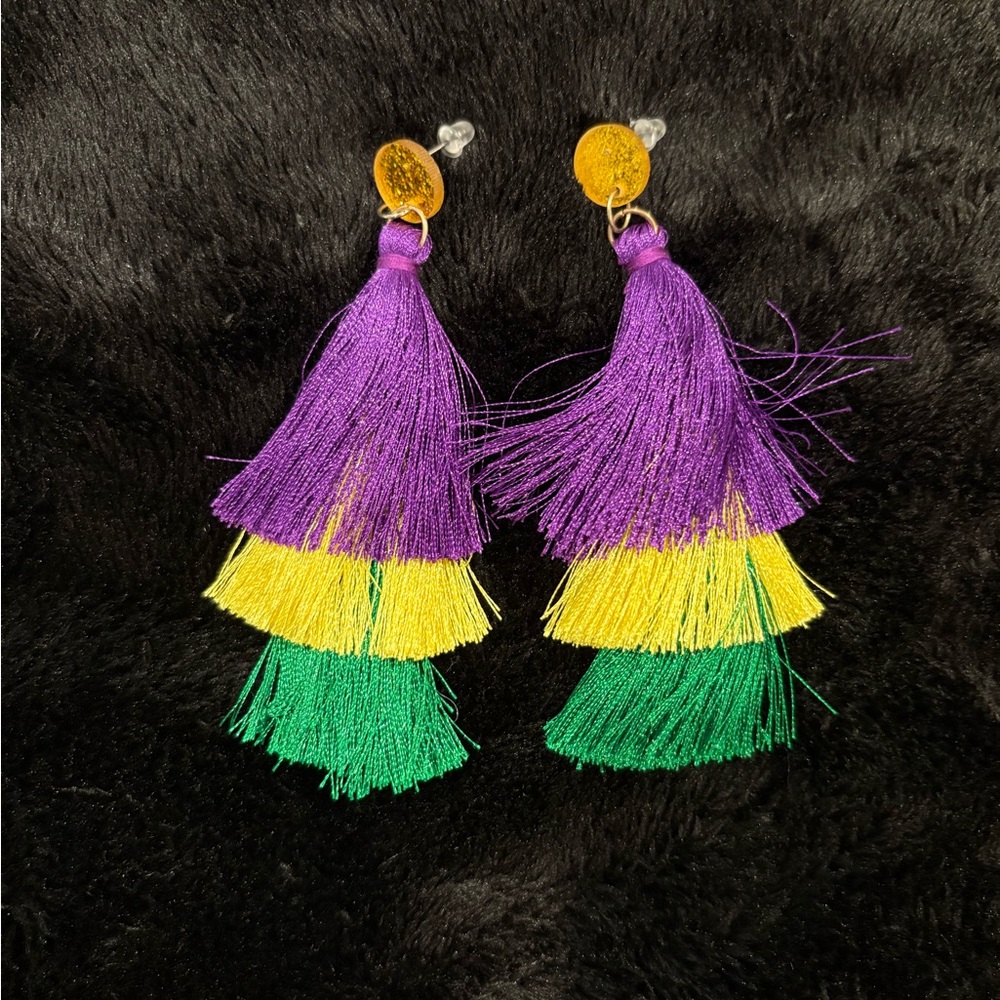 Mardi Gras/ Carnival Purple, Yellow, and Green Tassel Earrings